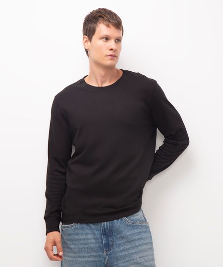 camiseta de algodão peruano manga longa preto M