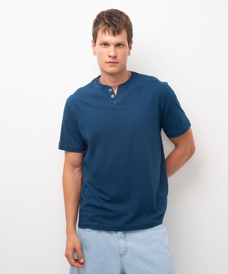 camiseta masculina básica manga curta gola portuguesa azul G