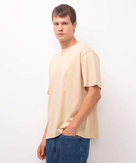 camiseta de algodão manga curta gola careca bege G