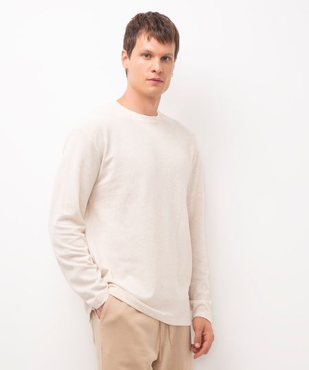 camiseta de tricot manga longa texturizada bege G