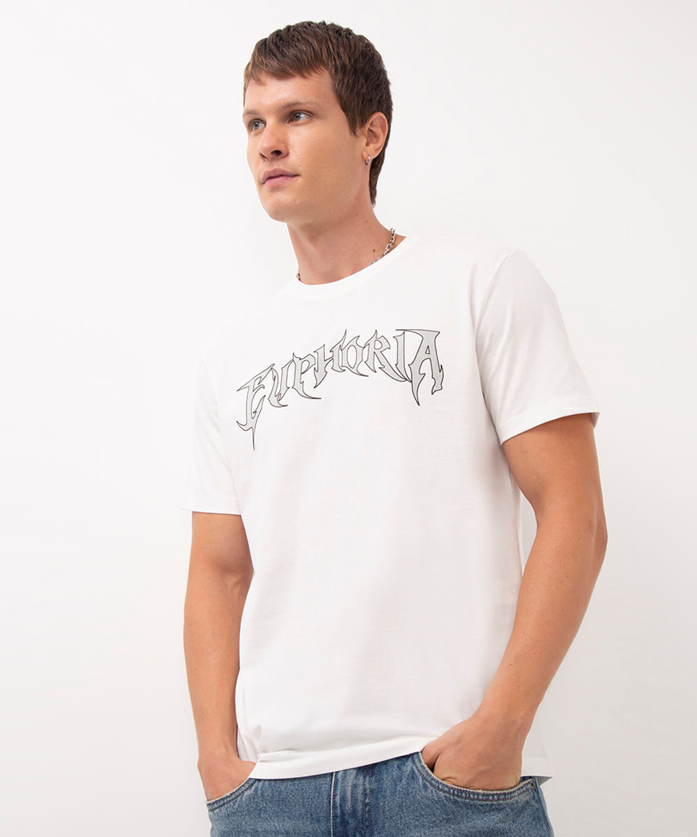 camiseta de algodão manga curta estampada euphoria off white