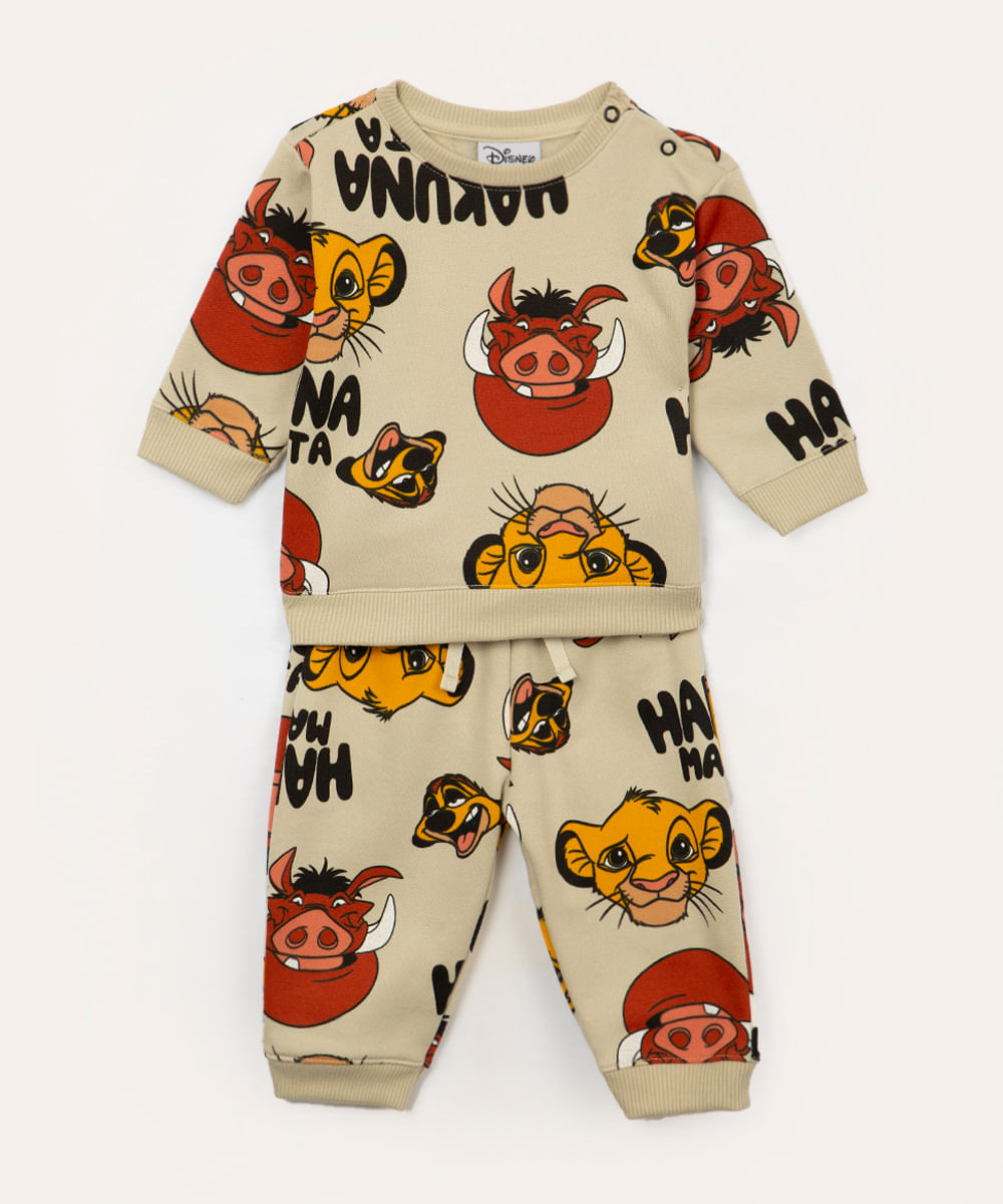 conjunto de moletom infantil o rei leão bege