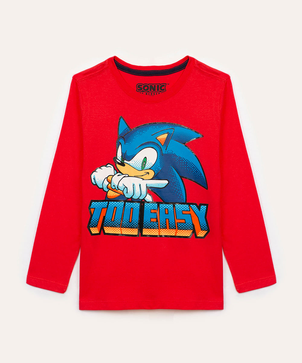 camiseta de algodão infantil sonic vermelha