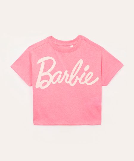 blusa infantil manga curta barbie glitter pink 8