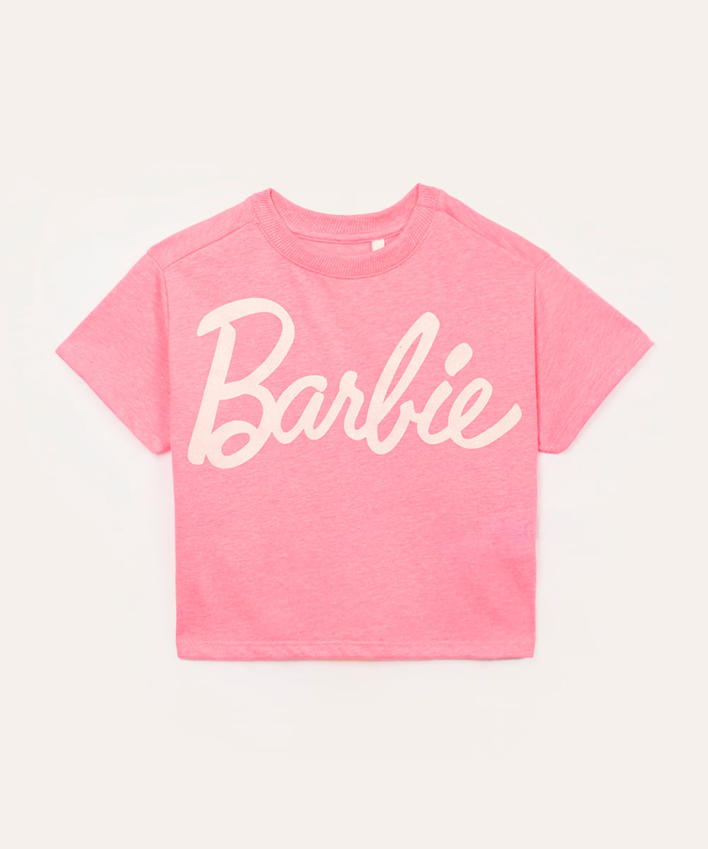 blusa infantil manga curta barbie glitter pink