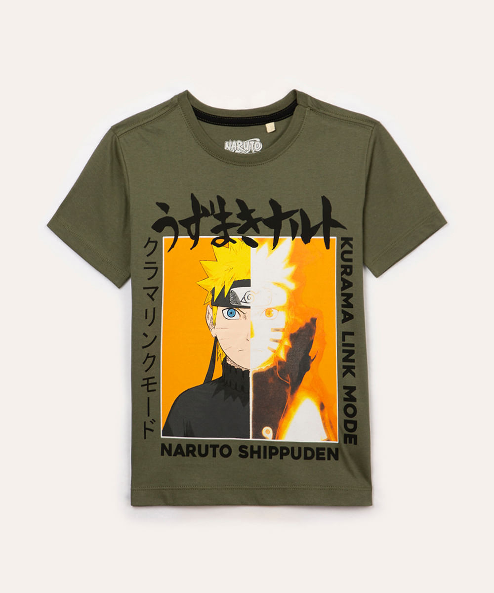 camiseta de algodão infantil naruto verde militar