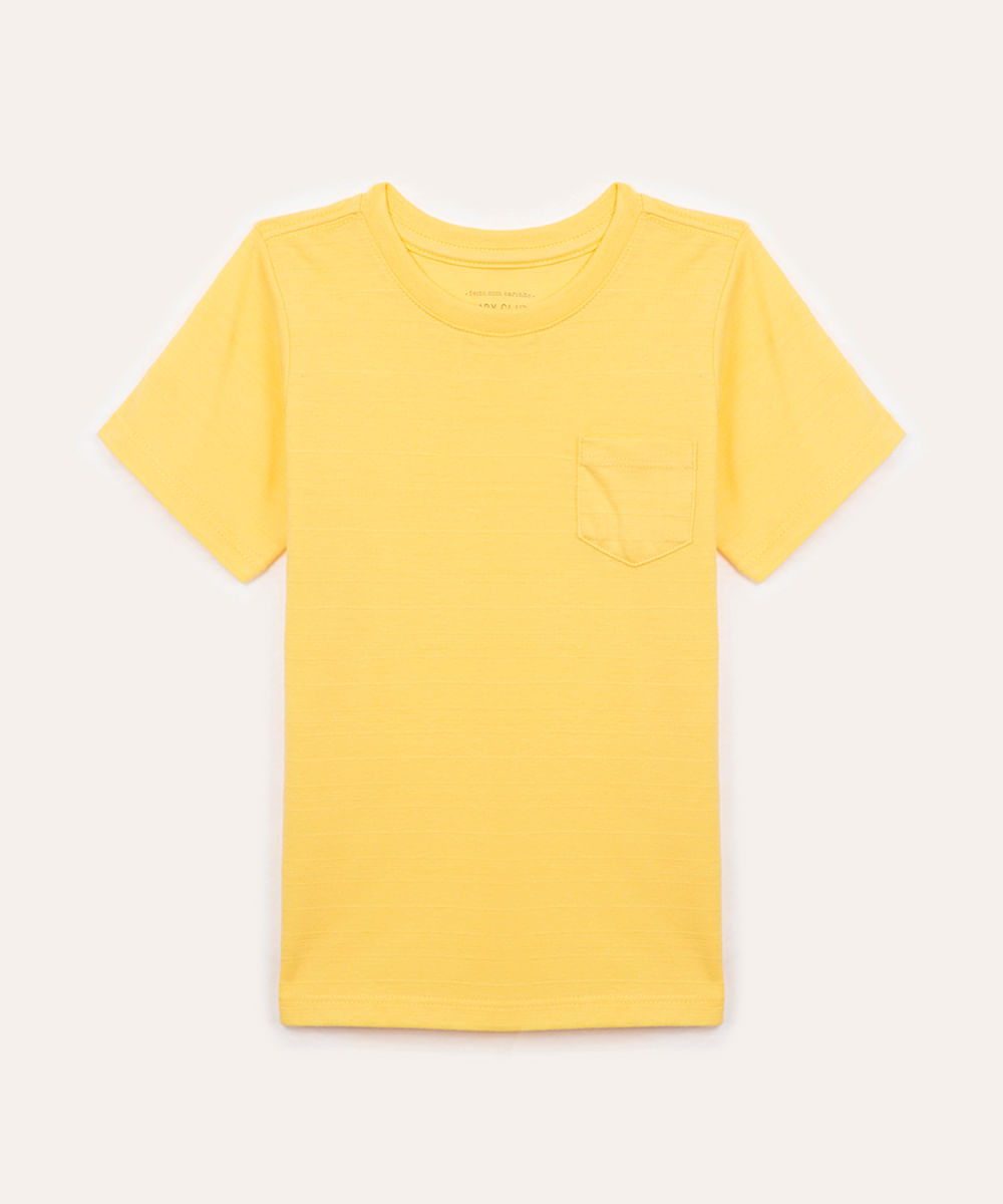 camiseta infantil texturizada com bolso amarelo