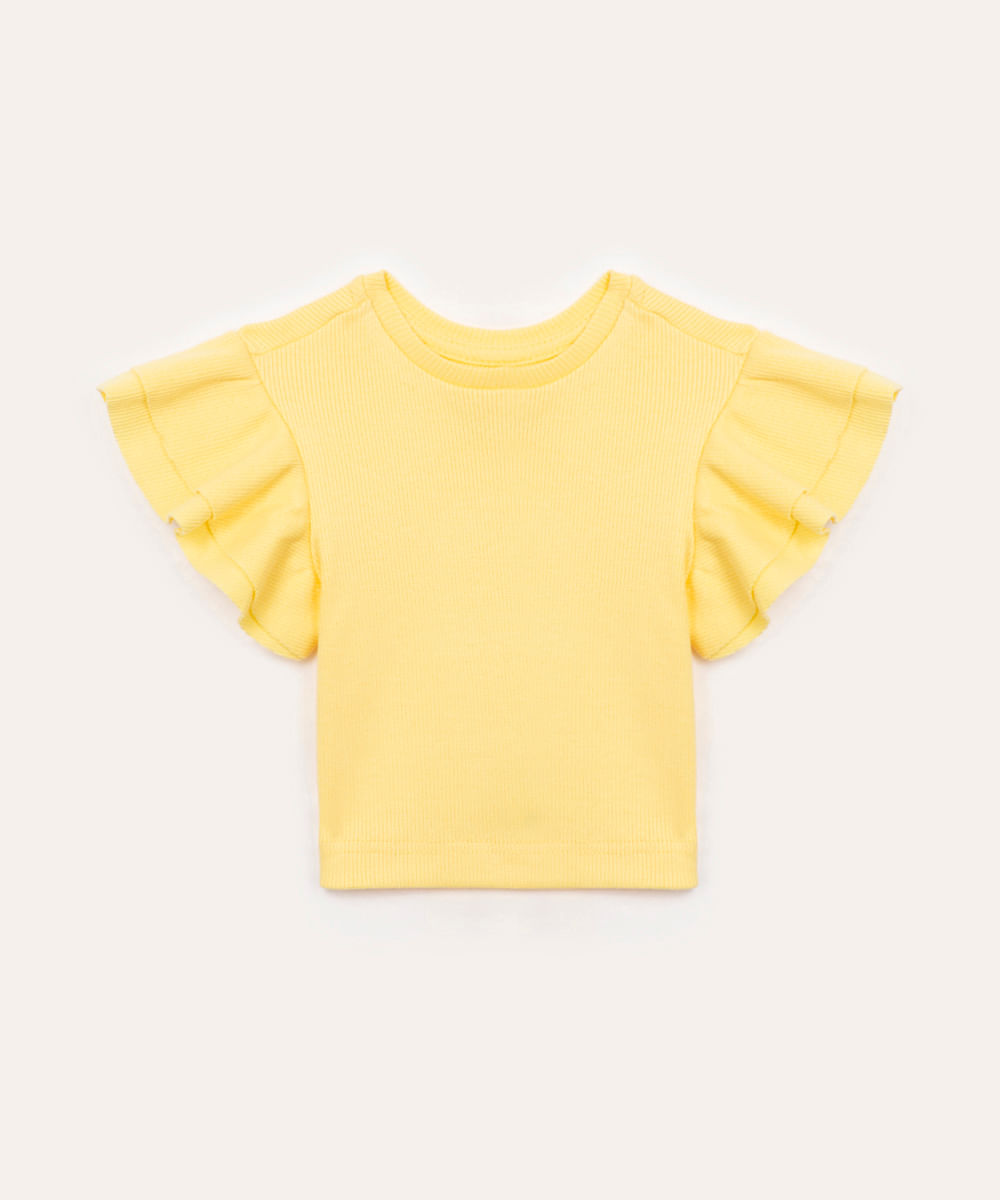 blusa infantil manga curta babados amarelo