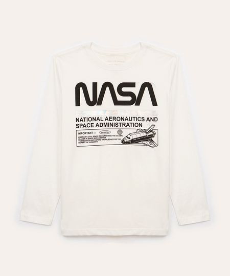 camiseta de algodão infantil nasa off white 4