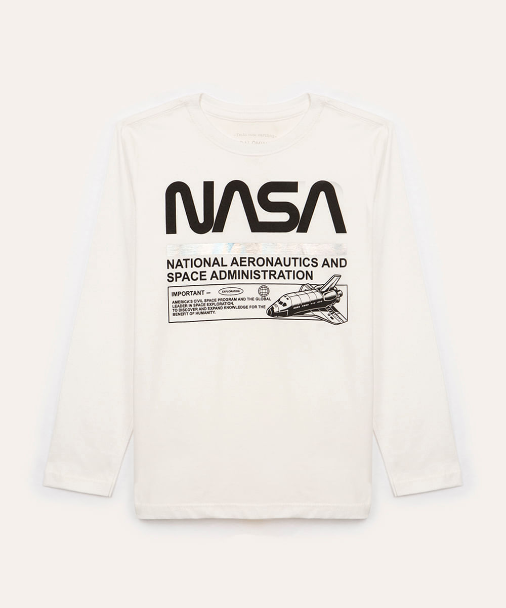 camiseta de algodão infantil nasa off white