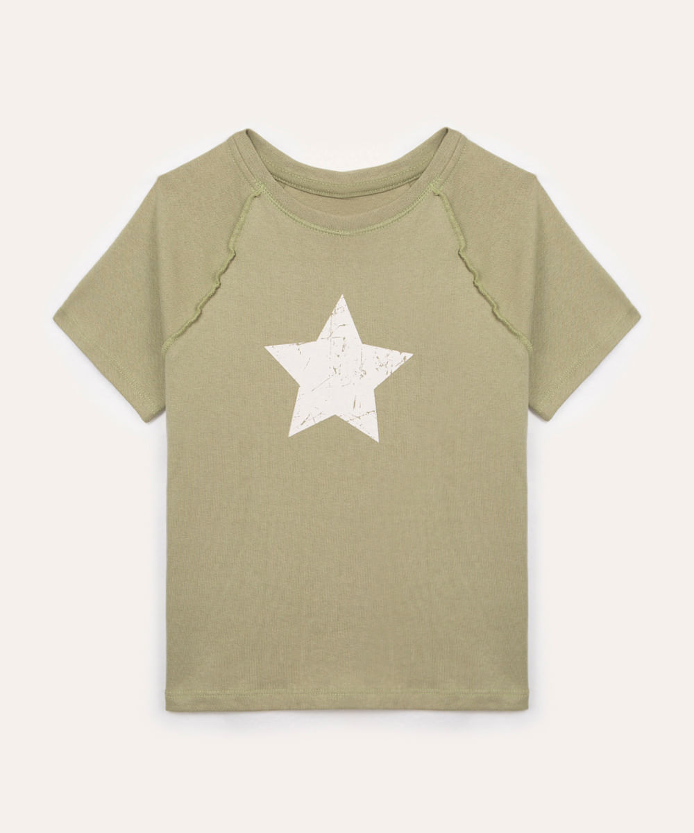 camiseta juvenil manga curta estrela verde