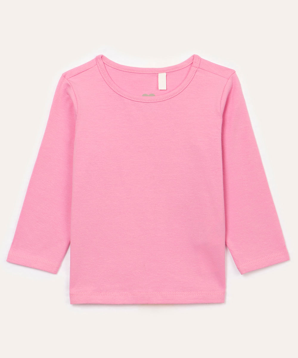 blusa infantil básica manga longa pink