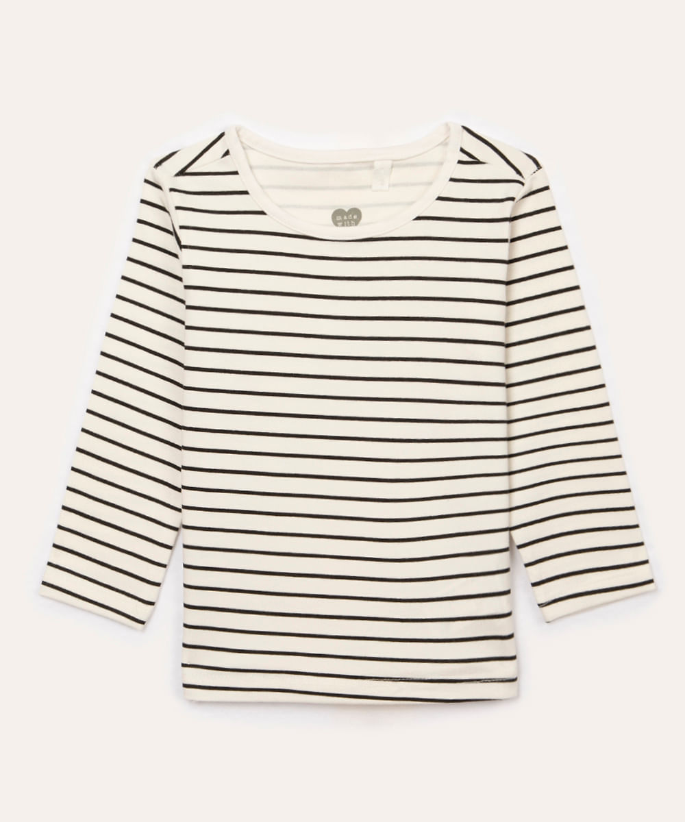 blusa infantil listrada manga longa off white