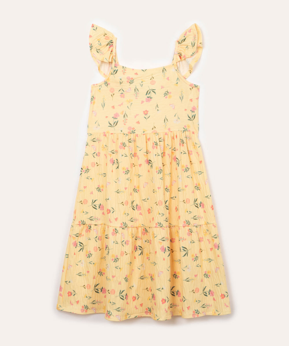 vestido de algodão infantil floral amarelo