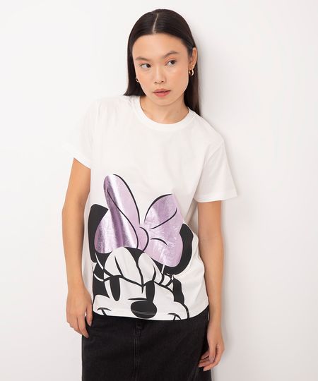 camiseta de algodão manga curta minnie off white G