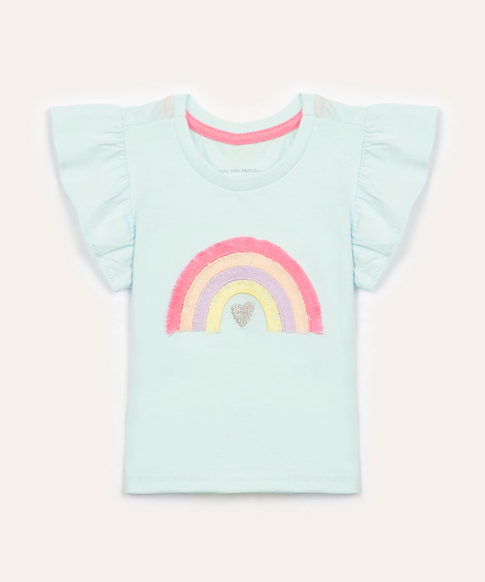 blusa de algodão infantil arco íris azul claro