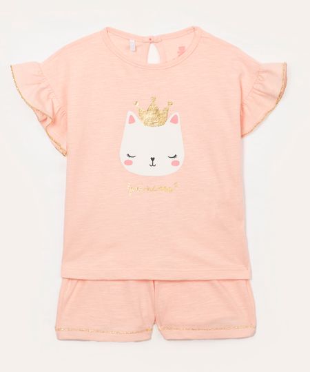 conjunto de algodão infantil princess rosa 6-9