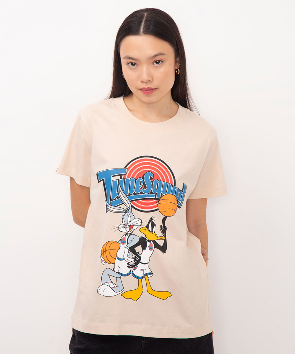 camiseta de algodão manga curta space jam bege