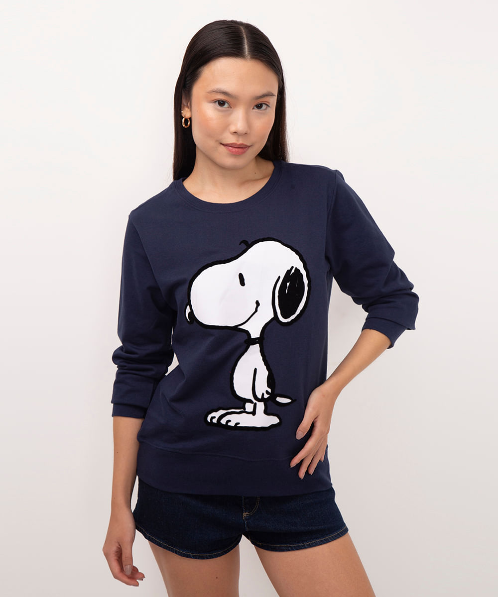 blusa de moletom manga longa snoopy azul