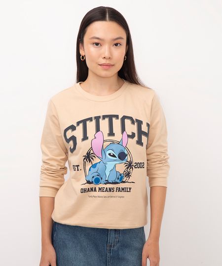 blusa de moletom manga longa stitch bege P