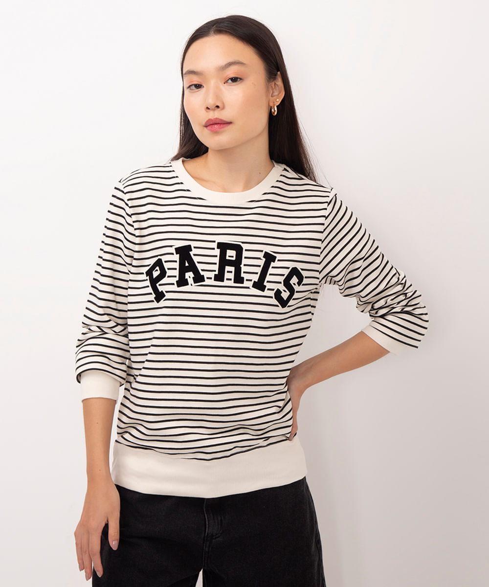 blusa de moletom manga longa paris off white