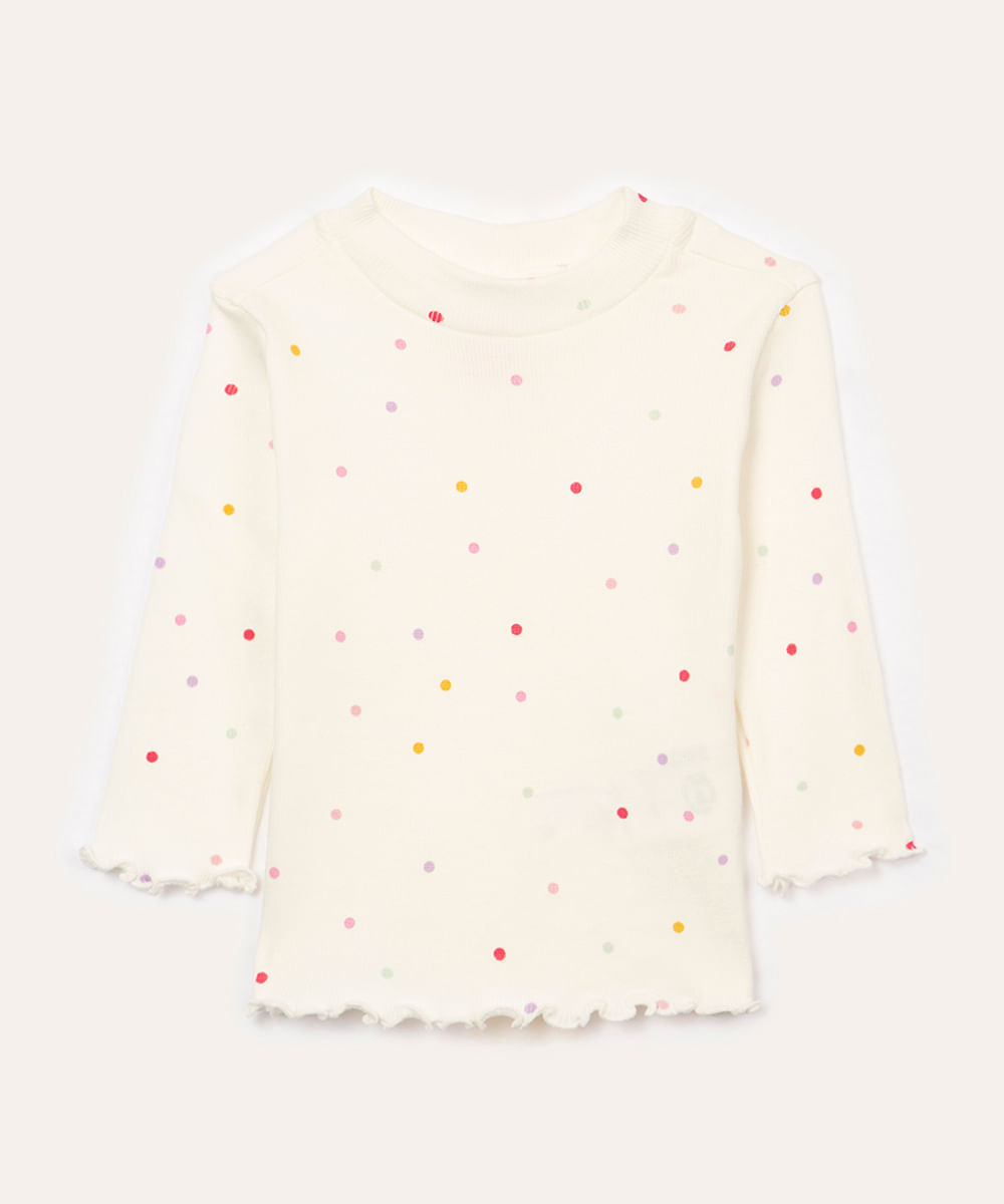 blusa infantil manga longa poá off white