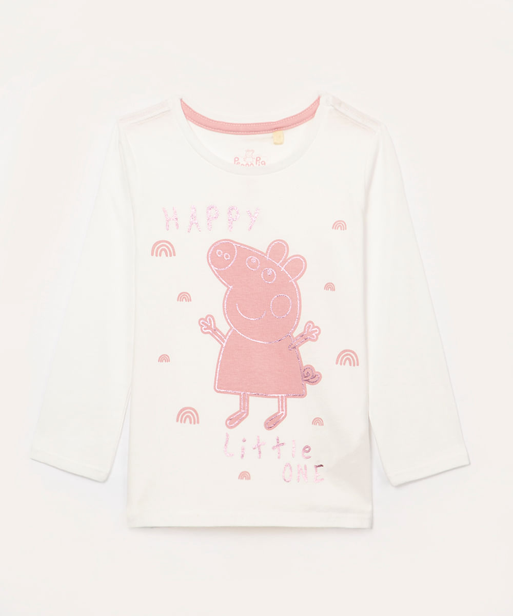 blusa infantil manga longa peppa pig off white