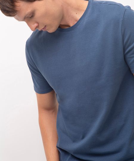 camiseta de algodão básica manga curta azul G