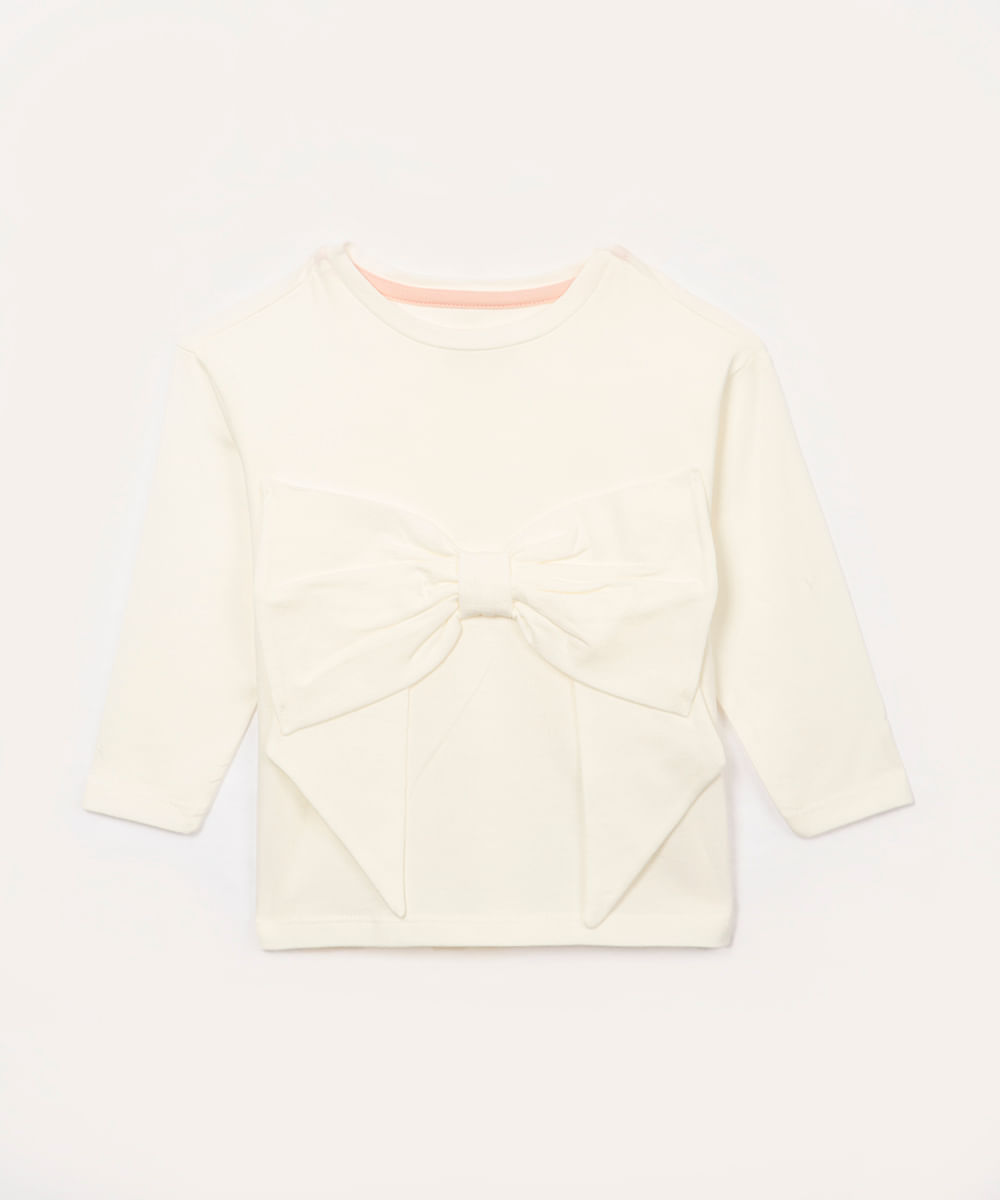 blusa de algodão infantil com laço off white