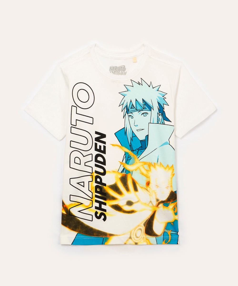 camiseta de algodão infantil naruto manga curta off white