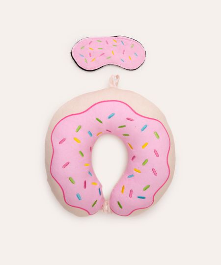 apoio de pescoço com máscara de dormir donuts rosa UNICO