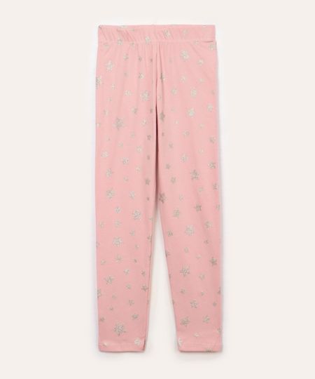calça legging de algodão infantil estrelas rosa 4