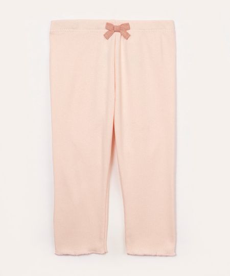 calça de algodão infantil com laço rosa 6-9