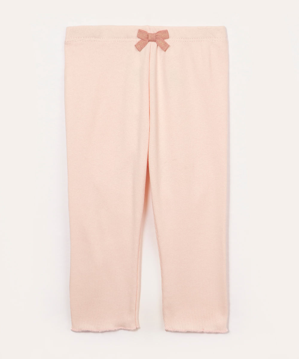 calça de algodão infantil com laço rosa