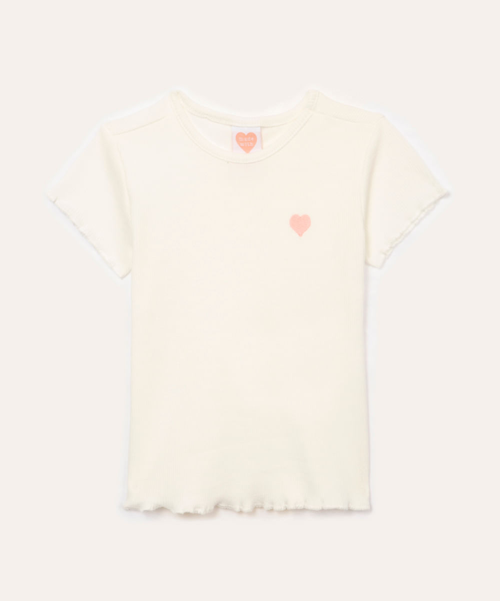 blusa de algodão infantil coração off white