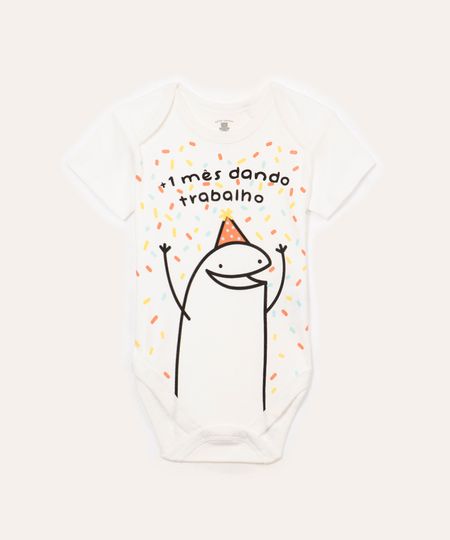 body de algodão infantil bento cake off white 3-6