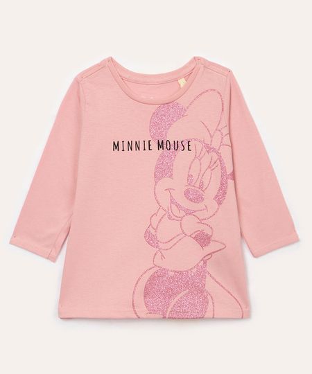 blusa infantil manga longa minnie mouse rosa 1