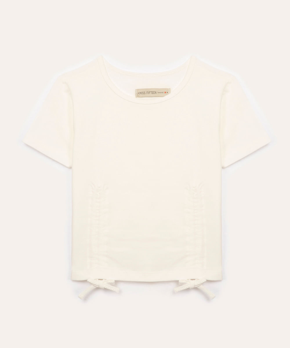 blusa de algodão juvenil com franzido off white