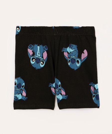 bermuda ciclista de algodão infantil stitch preto 4