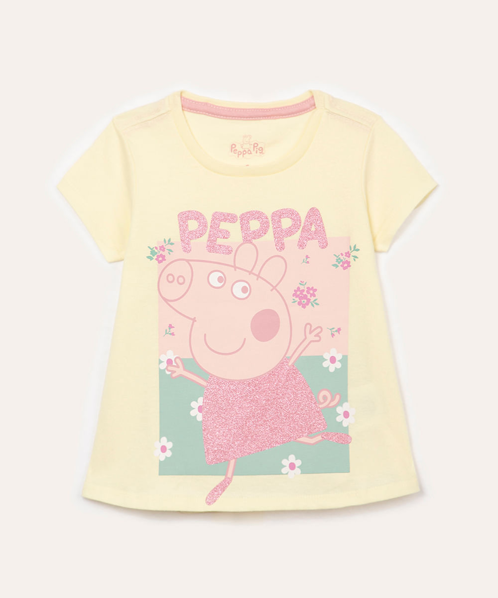 blusa infantil manga curta peppa pig amarelo