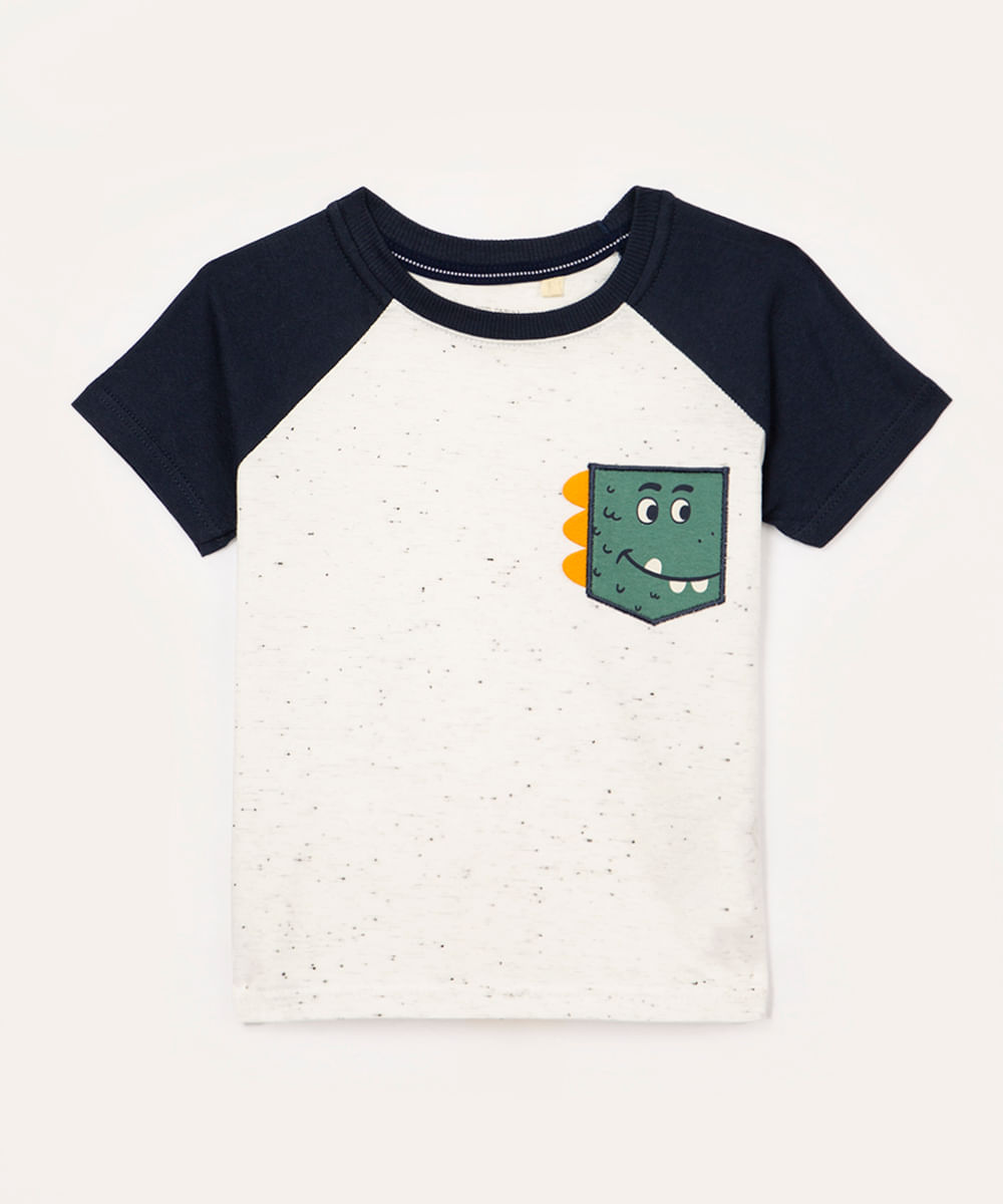 camiseta de algodão infantil dinossauro branco