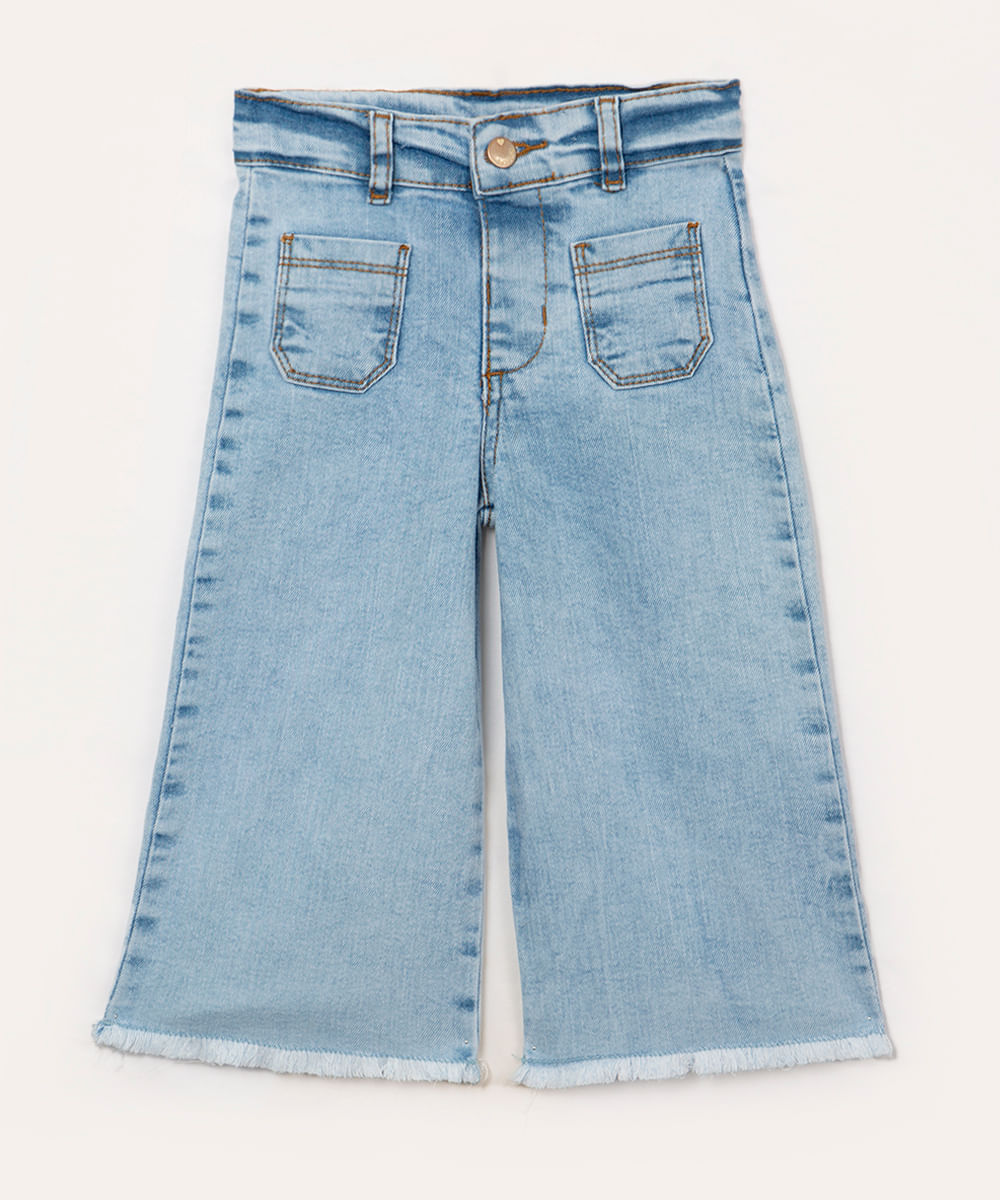 calça jeans wide leg infantil azul claro