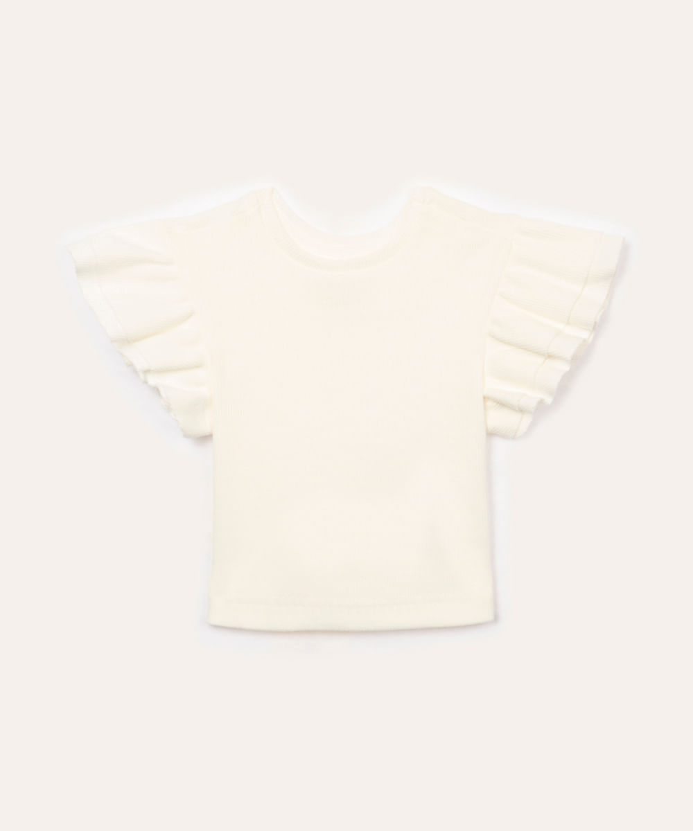 blusa infantil manga curta babados off white