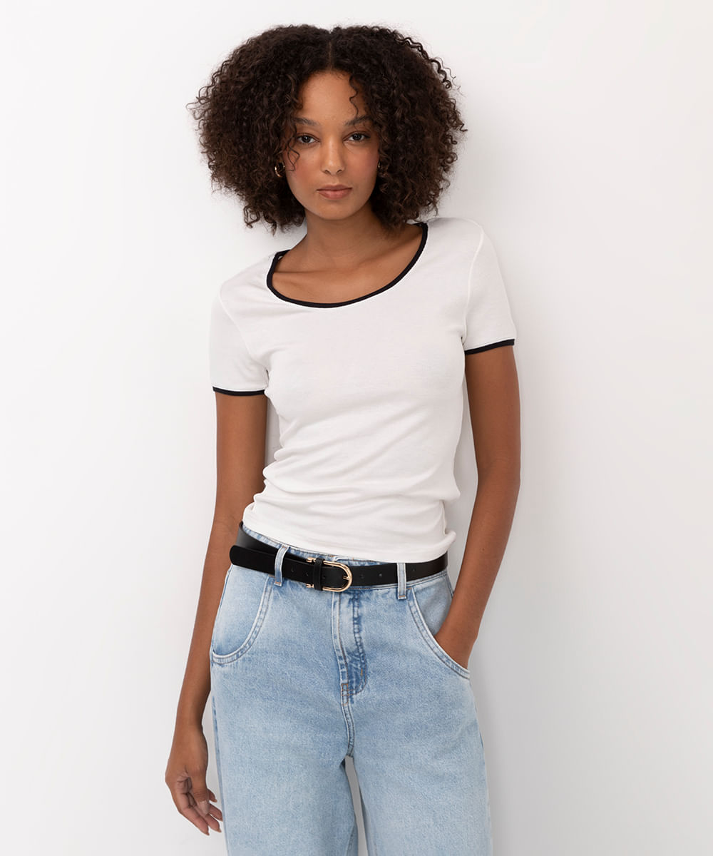 blusa de viscose manga curta off white