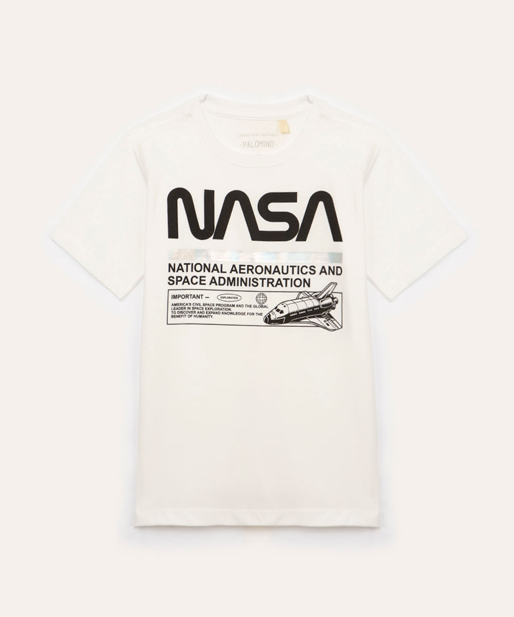 camiseta de algodão infantil nasa off white