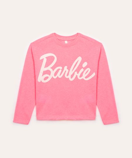 blusa infantil barbie glitter manga longa rosa 8
