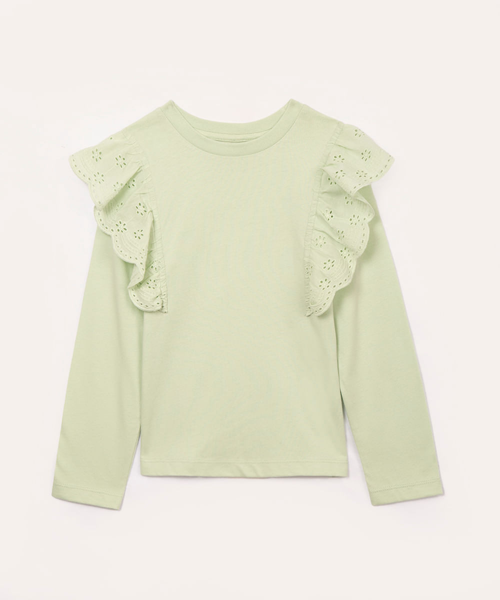 blusa infantil manga longa babado laise verde