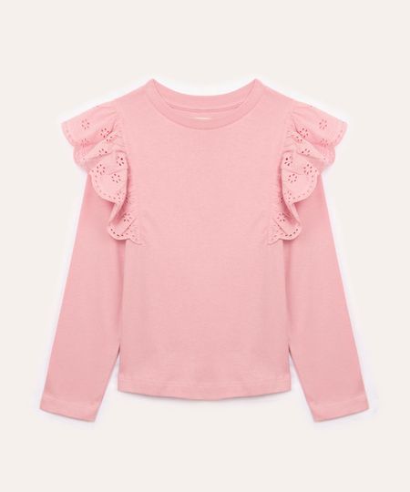 blusa infantil manga longa babado laise rosa 4