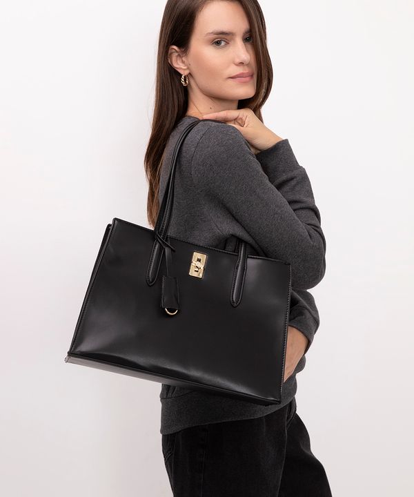 bolsa tote fecho metal preto UNICO