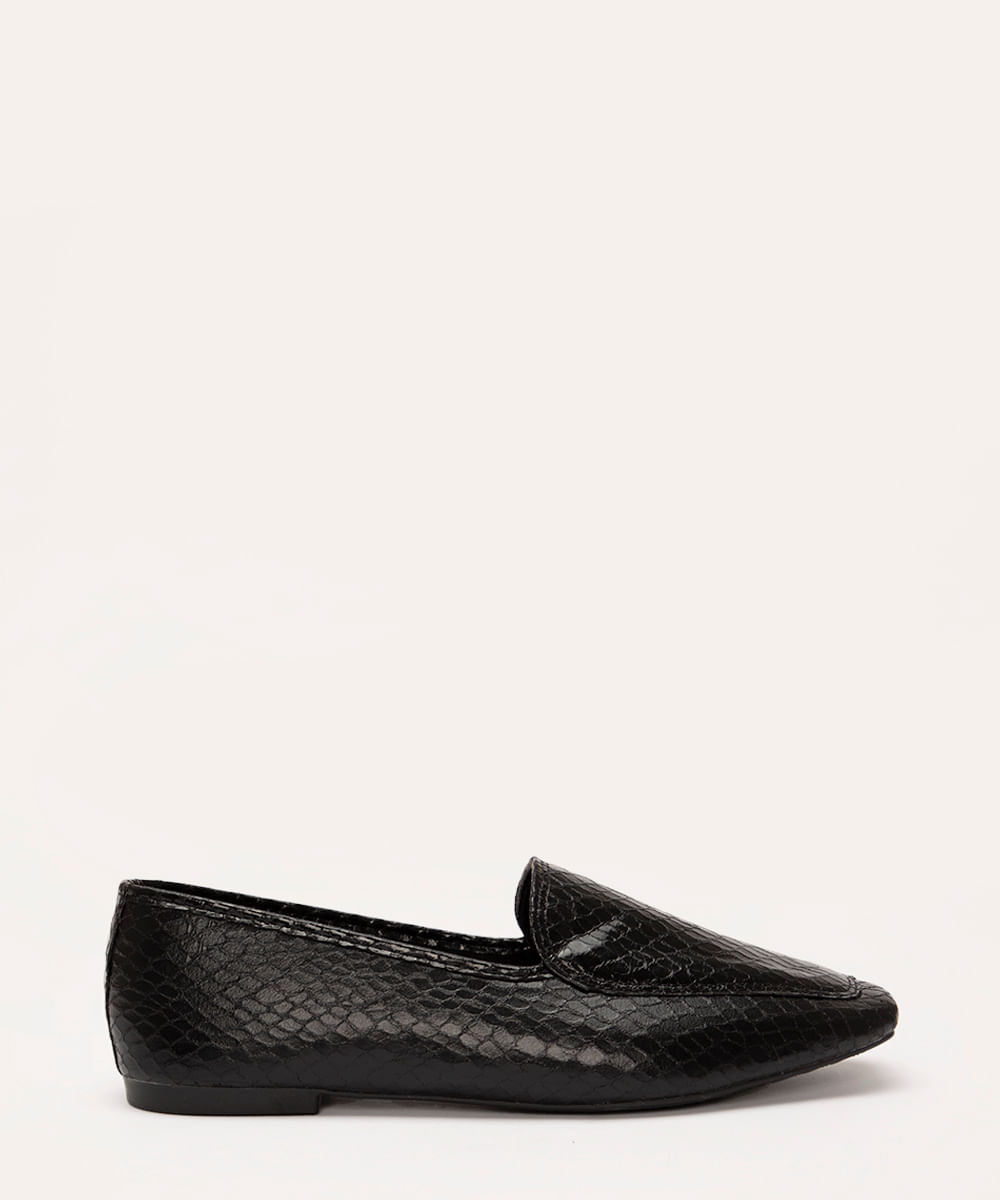 mocassim croco bico quadrado - PRETO